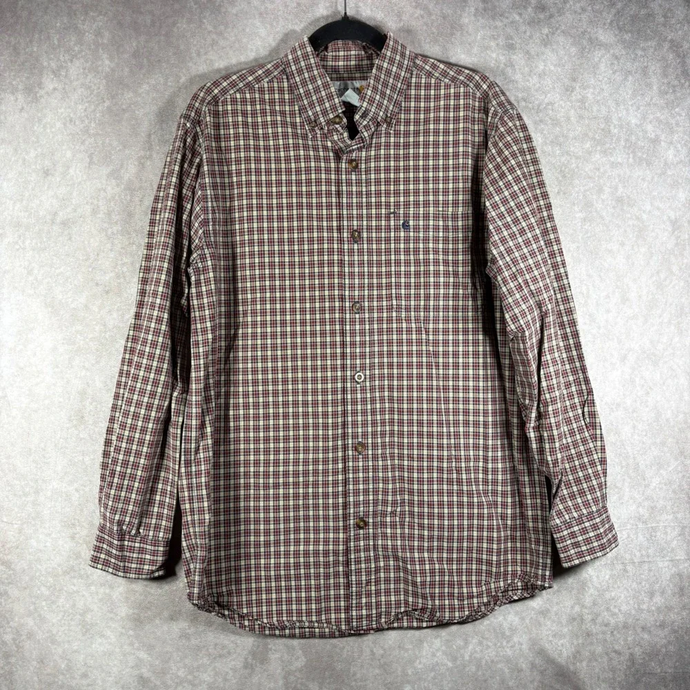 Carhartt Button Down Shirt Mens Medium Red Plaid Long Sleeve Cotton Casual Work